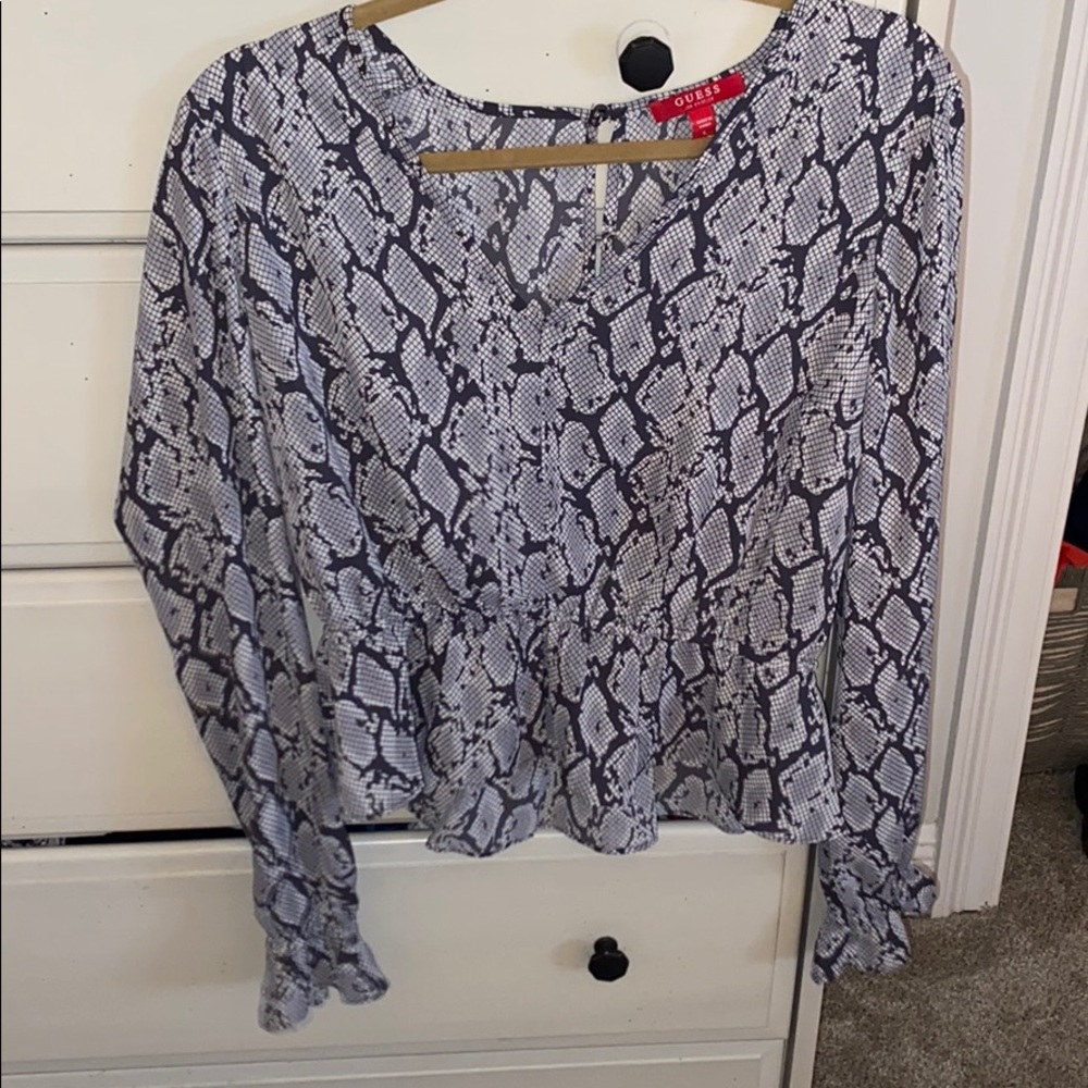 Women’s size large long sleeve snakeskin blouse